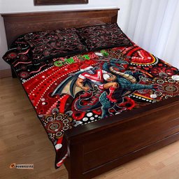 Merry Christmas Dragons Quilt Bed Set Aboriginal Santa Rugby Mascot St George Illawarra