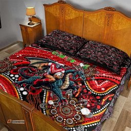 Merry Christmas Dragons Quilt Bed Set Aboriginal Santa Rugby Mascot St George Illawarra
