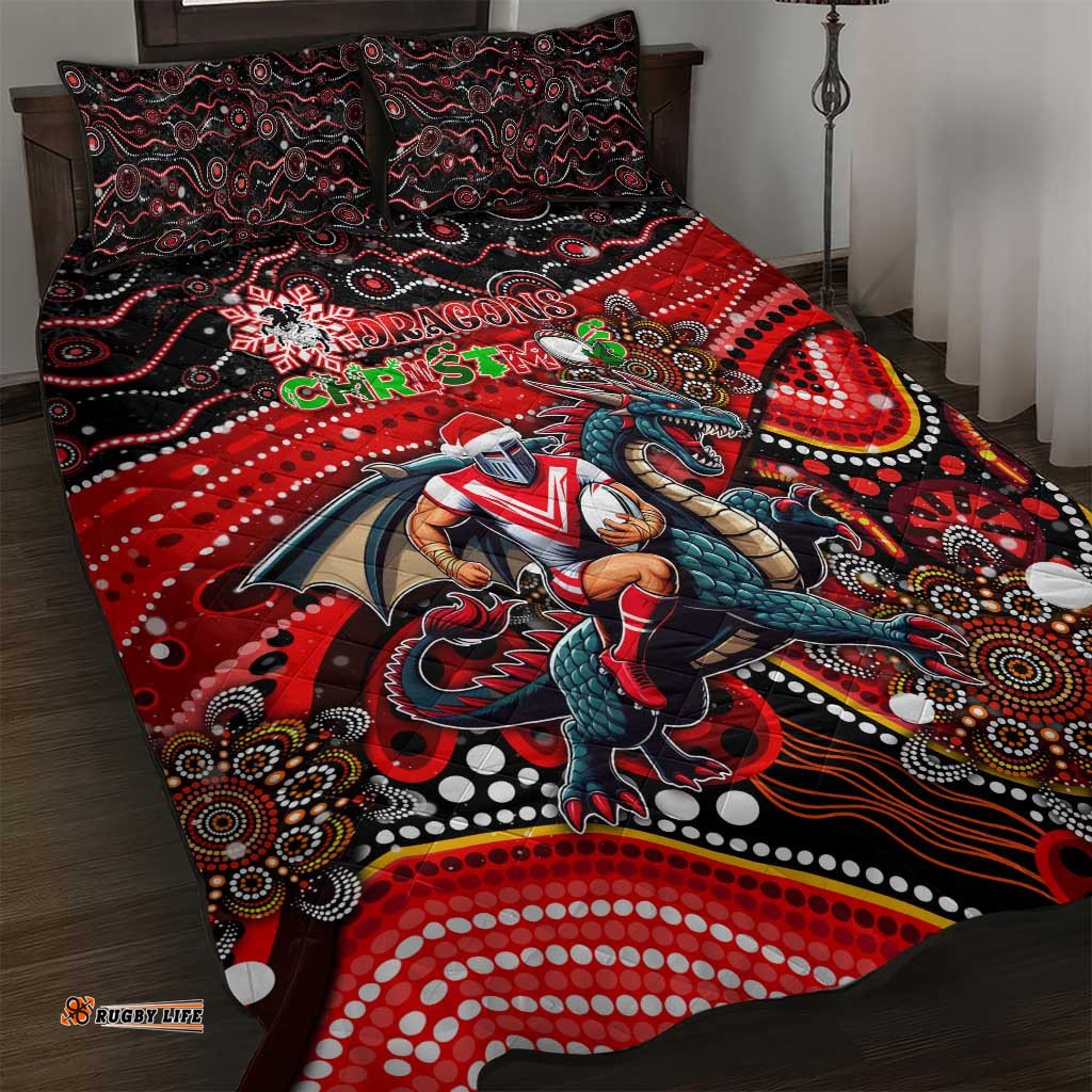 Merry Christmas Dragons Quilt Bed Set Aboriginal Santa Rugby Mascot St George Illawarra