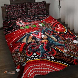 Merry Christmas Dragons Quilt Bed Set Aboriginal Santa Rugby Mascot St George Illawarra
