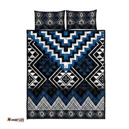 Blue Taniko Aotearoa Quilt Bed Set Niho Taniwha Mix Poutama
