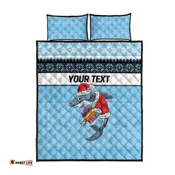 NRL Cronulla Sutherland Christmas Personalised Quilt Bed Set with Sharkies Santa