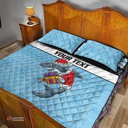 NRL Cronulla Sutherland Christmas Personalised Quilt Bed Set with Sharkies Santa
