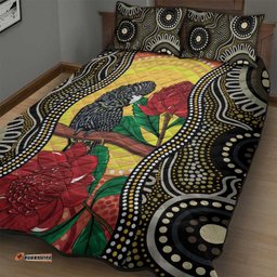 Waratah And Banksian Cockatoo Quilt Bed Set Aboriginal Art