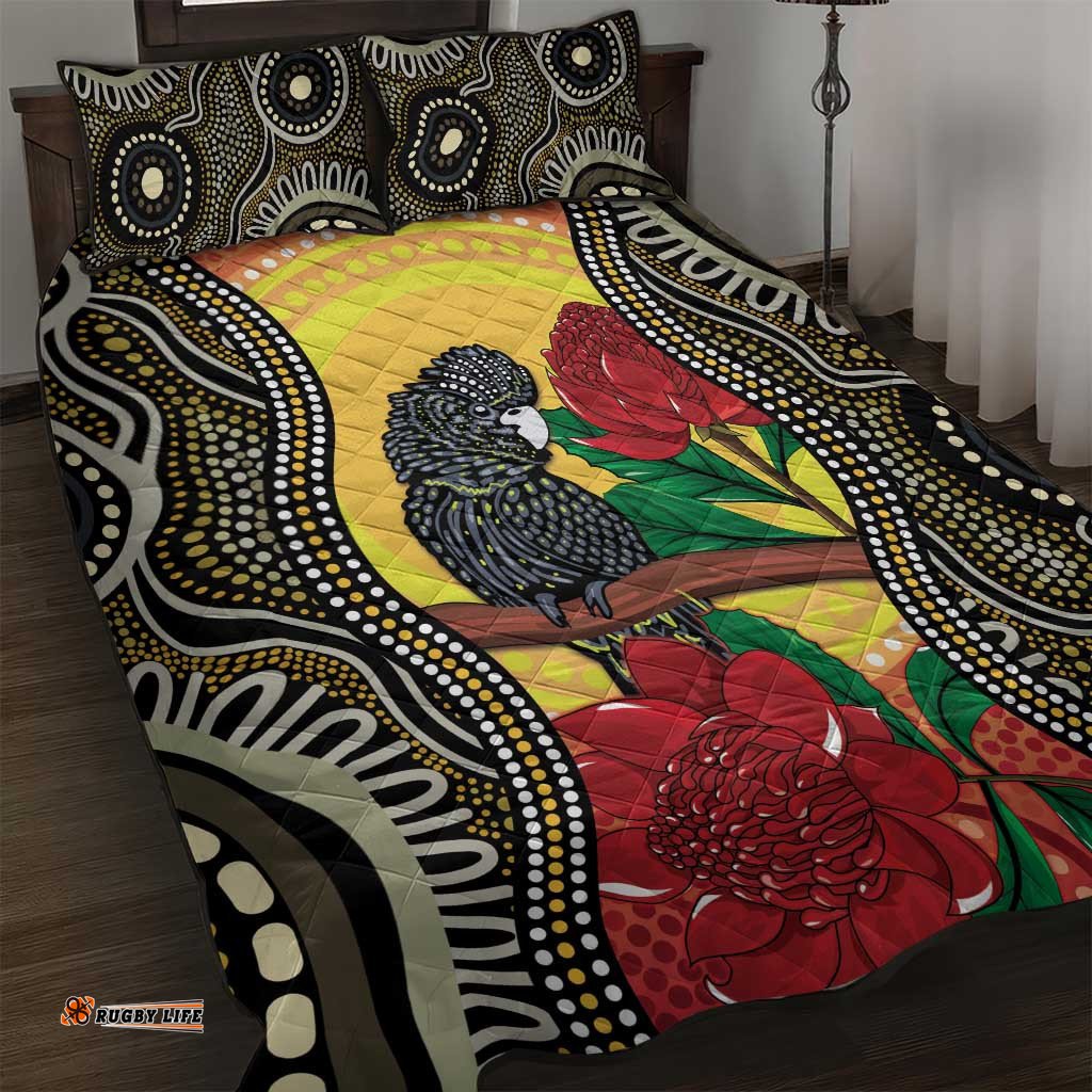Waratah And Banksian Cockatoo Quilt Bed Set Aboriginal Art