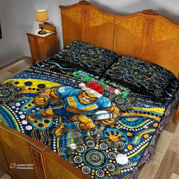 Merry Christmas Gold Coast Titans Quilt Bed Set Aboriginal Santa Rugby Mascot Light Blue