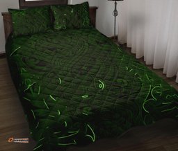 New Zealand Quilt Bed Set, Maori Gods Quilt And Pillow Cover Tumatauenga God Of War Green