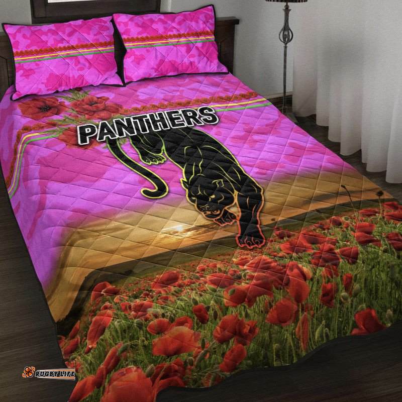 Penrith Panthers ANZAC Quilt Bed Set Poppy Flowers Vibes Pink