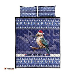 Aussie Kookaburra Quilt Bed Set Merry Christmas Blue Style