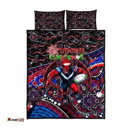 Merry Christmas AFL Demons Quilt Bed Set Aboriginal Santa Football Mascot