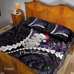 New Zealand Personalised Quilt Bed Set Meri Kirihimete Kowhaiwhai Mix Paua Shell Amethys