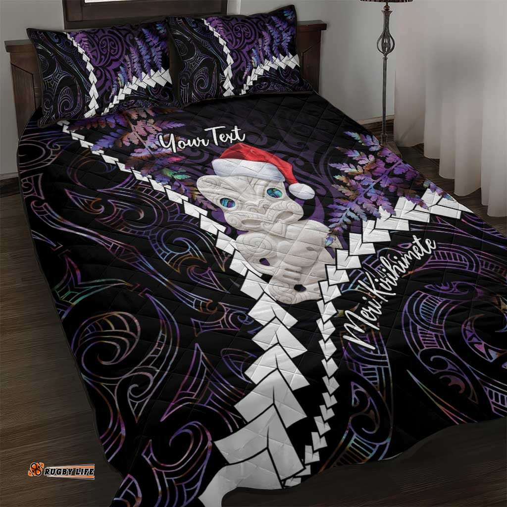 New Zealand Personalised Quilt Bed Set Meri Kirihimete Kowhaiwhai Mix Paua Shell Amethys