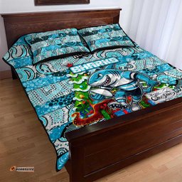 Sharks Rugby Merry Christmas Quilt Bed Set Indigenous Australian Art