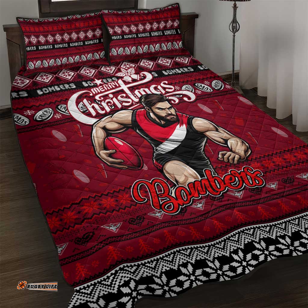 Bombers Football Xmas Quilt Bed Set Australia AFL Mascot