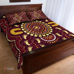 Australia Aboriginal Inspired Quilt Bed Set - Foots Print Aboiginal Inspired Dot Painting Style