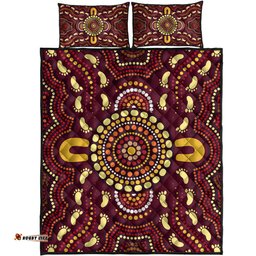 Australia Aboriginal Inspired Quilt Bed Set - Foots Print Aboiginal Inspired Dot Painting Style