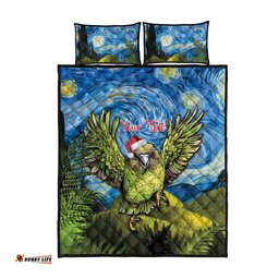 Personalised Jumping Kakapo Christmas Quilt Bed Set New Zealand Fern Starry Night Style