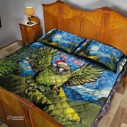 Personalised Jumping Kakapo Christmas Quilt Bed Set New Zealand Fern Starry Night Style