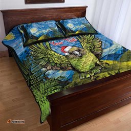 Personalised Jumping Kakapo Christmas Quilt Bed Set New Zealand Fern Starry Night Style