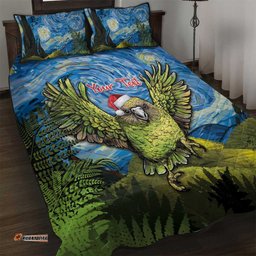 Personalised Jumping Kakapo Christmas Quilt Bed Set New Zealand Fern Starry Night Style