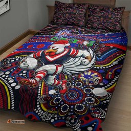 Merry Christmas Sydney Roosters Quilt Bed Set Aboriginal Santa Rugby Mascot Tricolours
