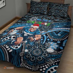 Merry Christmas AFL Carlton Blues Quilt Bed Set Aboriginal Santa Football Mascot
