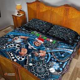 Merry Christmas AFL Carlton Blues Quilt Bed Set Aboriginal Santa Football Mascot