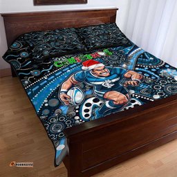 Merry Christmas AFL Carlton Blues Quilt Bed Set Aboriginal Santa Football Mascot
