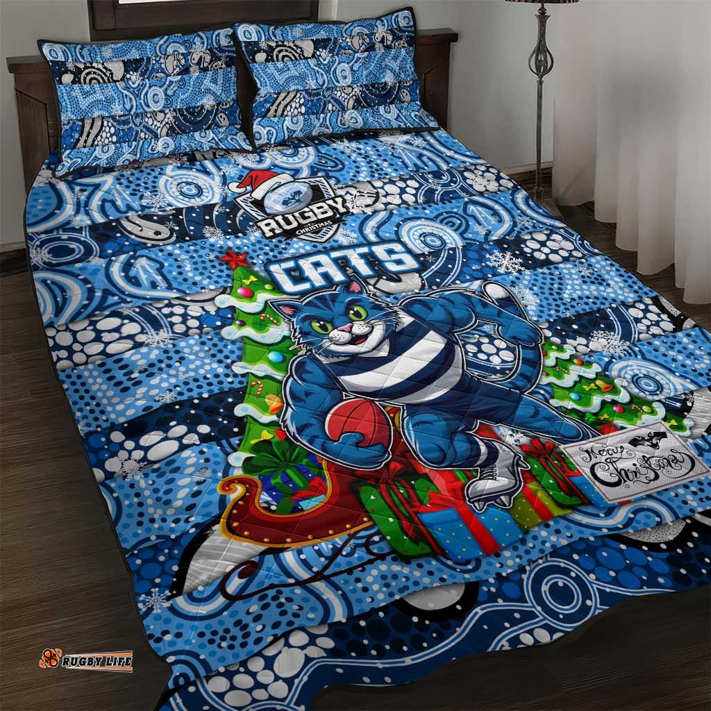 Cats Football Merry Christmas Quilt Bed Set Indigenous Australian Art