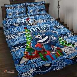 Cats Football Merry Christmas Quilt Bed Set Indigenous Australian Art