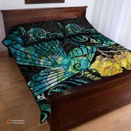 New Zealand Fantail Bird Quilt Bed Set Maori Piwakawaka Kowhai Paua Shell Pattern