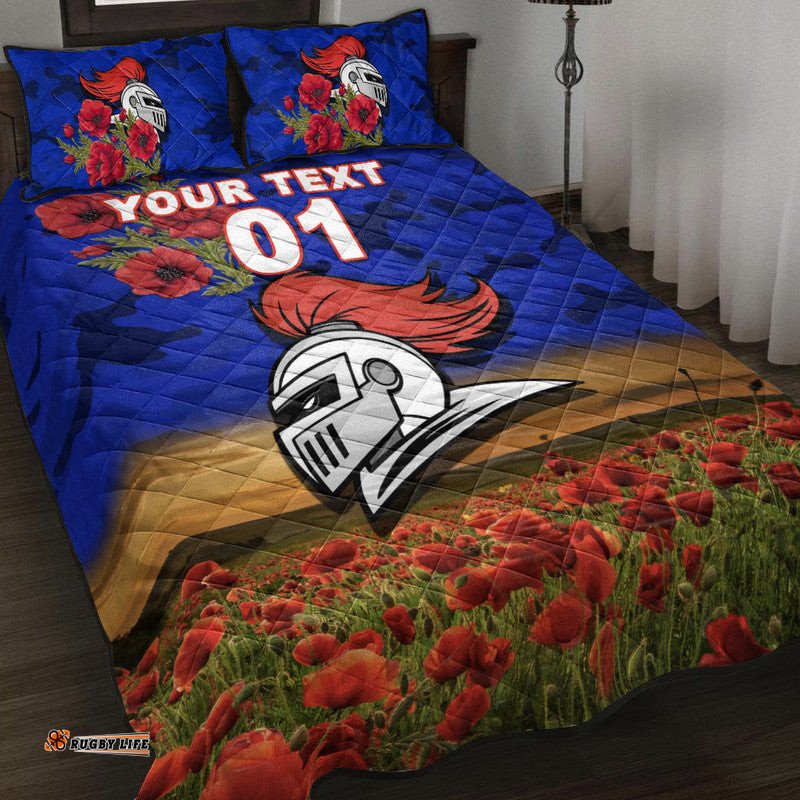 Custom Personalised Newcastle Knights ANZAC Quilt Bed Set Poppy Flowers Vibes