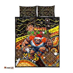 Merry Christmas AFL Giants Quilt Bed Set Aboriginal Santa Football Mascot