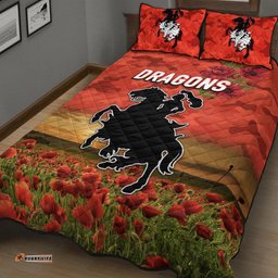 St. George Illawarra Dragons ANZAC Quilt Bed Set Poppy Flowers Vibes Red