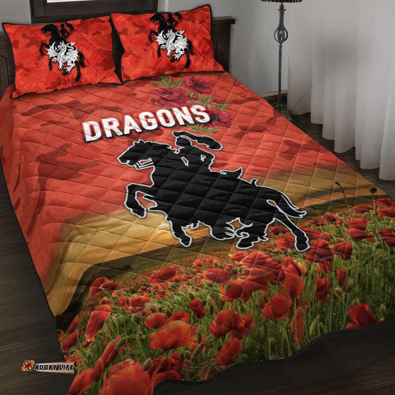 St. George Illawarra Dragons ANZAC Quilt Bed Set Poppy Flowers Vibes Red