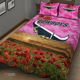 North Queensland Cowboys ANZAC Quilt Bed Set Poppy Flowers Vibes Pink