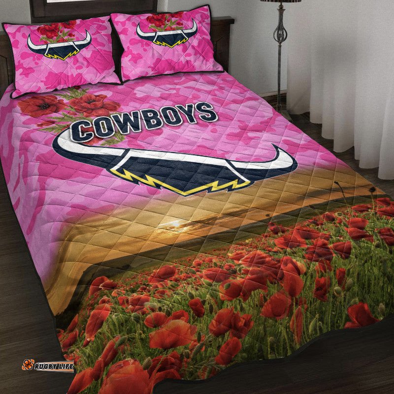 North Queensland Cowboys ANZAC Quilt Bed Set Poppy Flowers Vibes Pink