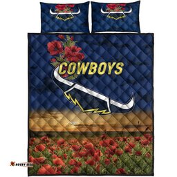 North Queensland Cowboys ANZAC Quilt Bed Set Poppy Flowers Vibes Blue