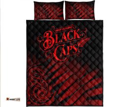 New Zealand Kiwis Cricket Team Quilt Bed Set Black Caps Silver Fern Mixed Maori Pattern Version Red