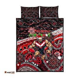 Merry Christmas AFL Bombers Quilt Bed Set Aboriginal Santa Football Mascot