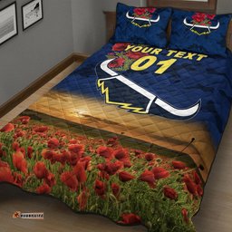 Custom Personalised North Queensland Cowboys ANZAC Quilt Bed Set Poppy Flowers Vibes Blue