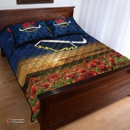 Custom Personalised North Queensland Cowboys ANZAC Quilt Bed Set Poppy Flowers Vibes Blue