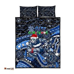 Merry Christmas AFL Cats Quilt Bed Set Aboriginal Santa Football Mascot