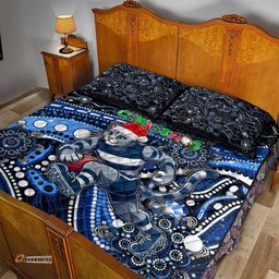 Merry Christmas AFL Cats Quilt Bed Set Aboriginal Santa Football Mascot