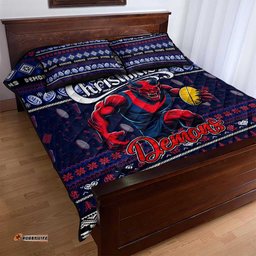 Demons Football Xmas Quilt Bed Set Australia AFL Mascot