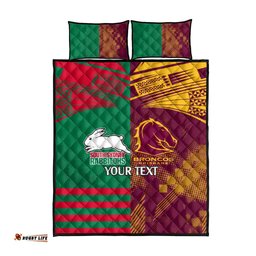 Custom NRL Rabbitohs and Broncos Quilt Bed Set Sporty Style