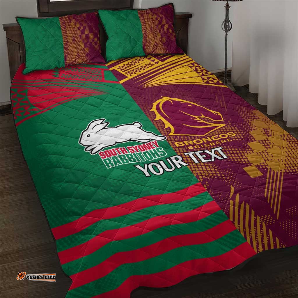 Custom NRL Rabbitohs and Broncos Quilt Bed Set Sporty Style