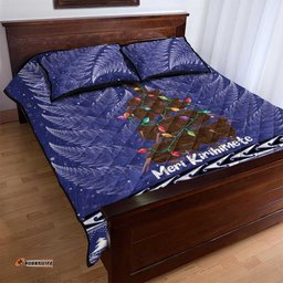Kiwi New Zealand Christmas Quilt Bed Set Meri Kirihimete Silver Fern Blue Color