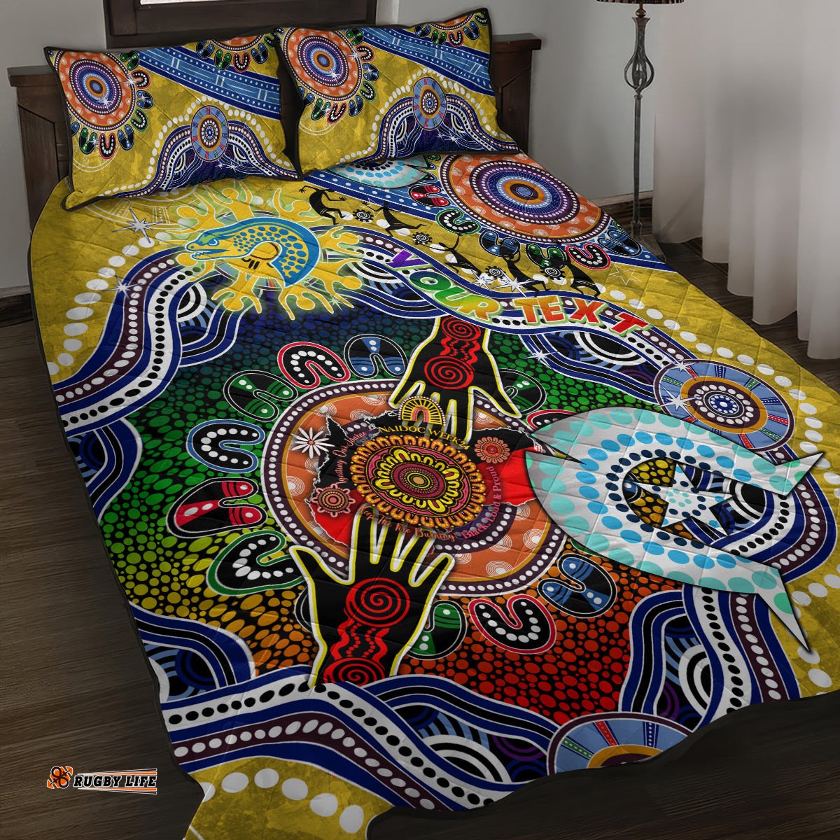 Personalised Eels NAIDOC Week 2024 Quilt Bed Set Australia Aboriginal Dot Painting