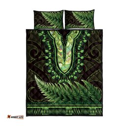 Lime Green African Dashiki With Aotearoa Maori Quilt Bed Set Paua Shell Mix Silver Fern